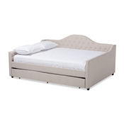 Baxton Studio Eliza Modern and Contemporary Light Beige Fabric Upholstered Queen Size Daybed with Trundle